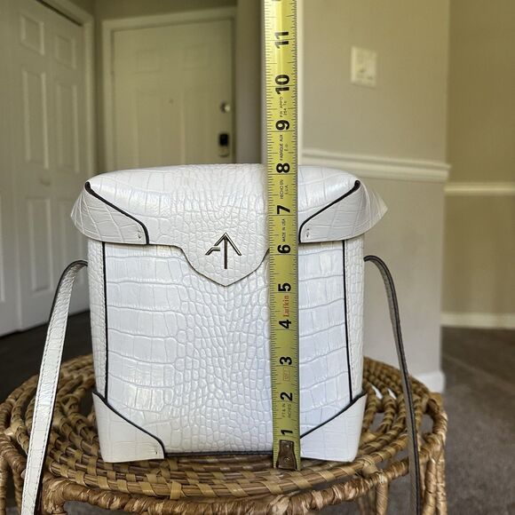 Manu Atelier White Croc Embossed Leather Bag Crossbody Or Shoulder Crocodile - Picture 16 of 16